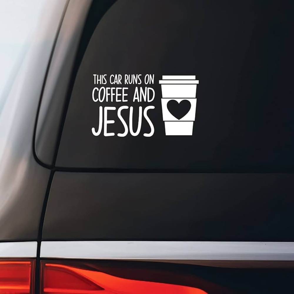 Coffee and Jesus Car Decal - White